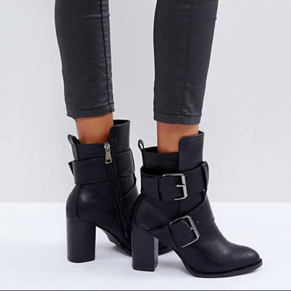 Double Buckle Heeled Ankle Boots